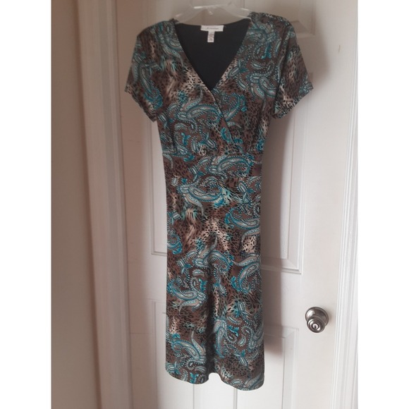 JM Collection Dresses & Skirts - JM Collection ‎ Turq,Brn & Blk Paisley & Leopard Print  Dress Size S